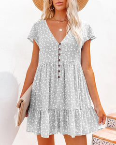 Isla - Ditsy Button Smock Dress — Grey