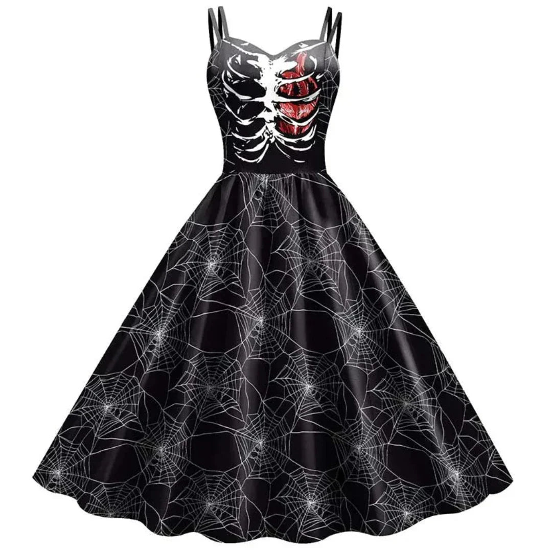 Christina - Skeleton Print Swing Dress — Black 2