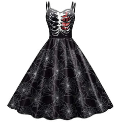 Christina - Skeleton Print Swing Dress — Black 2