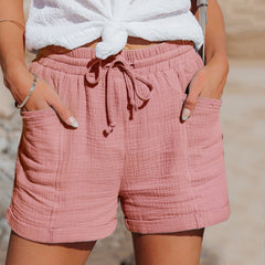 Bernadette - Linen Drawstring Shorts — Pink