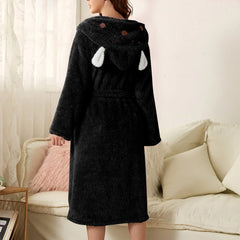 Anastasia - Fluffy Hooded Bathrobe — Black - rabbit