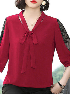 Lily - Bow Blouse with Lace Sleeves