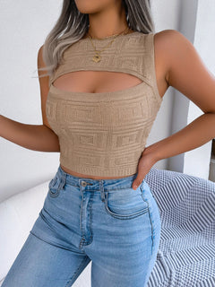 Charlotte - Textured Cutout Crop Top — Khaki