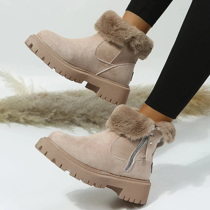 Justine - Suede Fur Trim Zip Boots