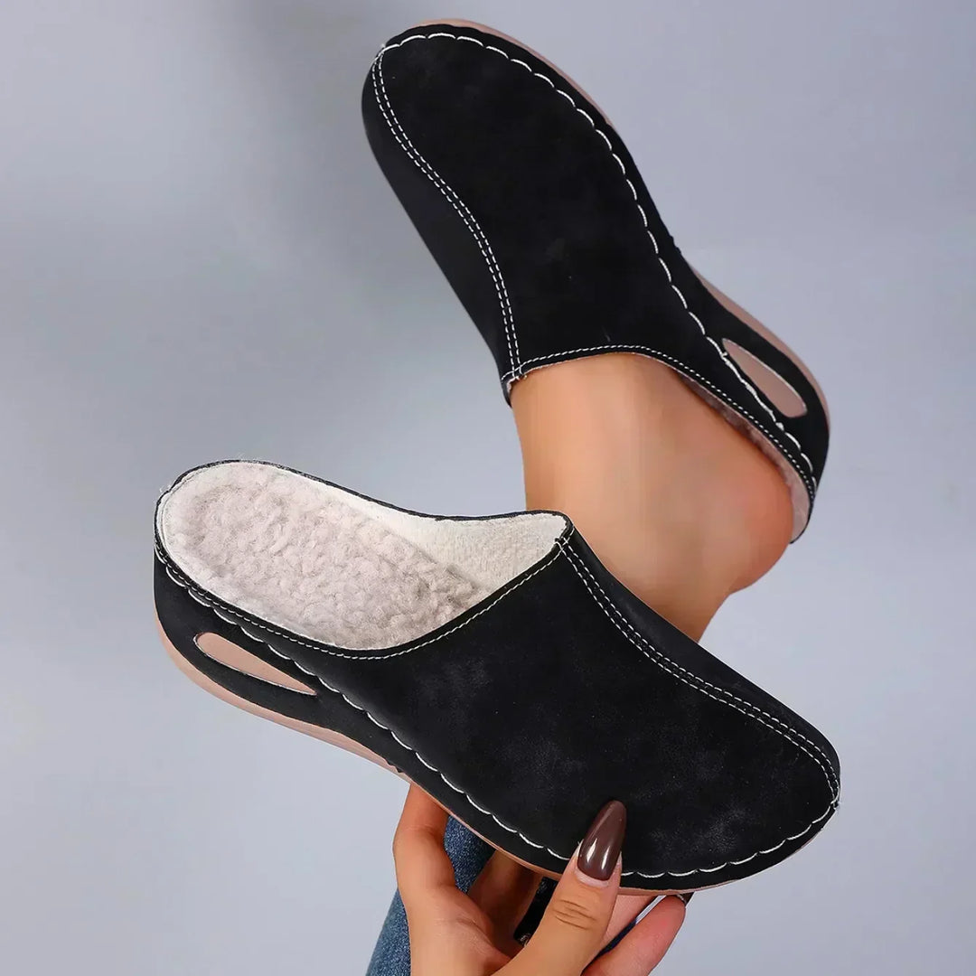 Prudence - Suede Mule Slippers — Black