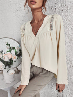 Jacqueline - V Neck Blouse with Lace Trim