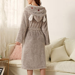Anastasia - Fluffy Hooded Bathrobe — Grey - rabbit