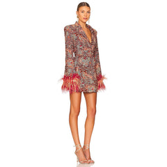 Whitney - Tweed Blazer Dress with Feathers