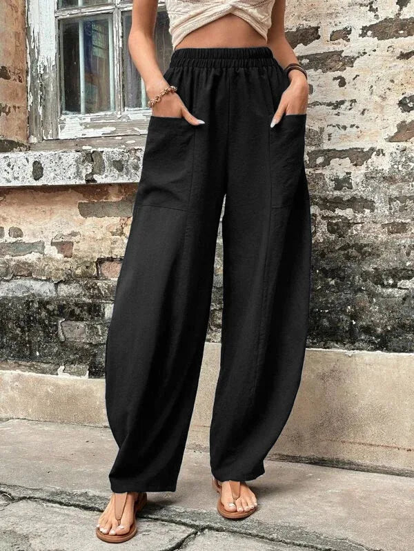 Alexandra - Wide Leg Cargo Trousers — Black