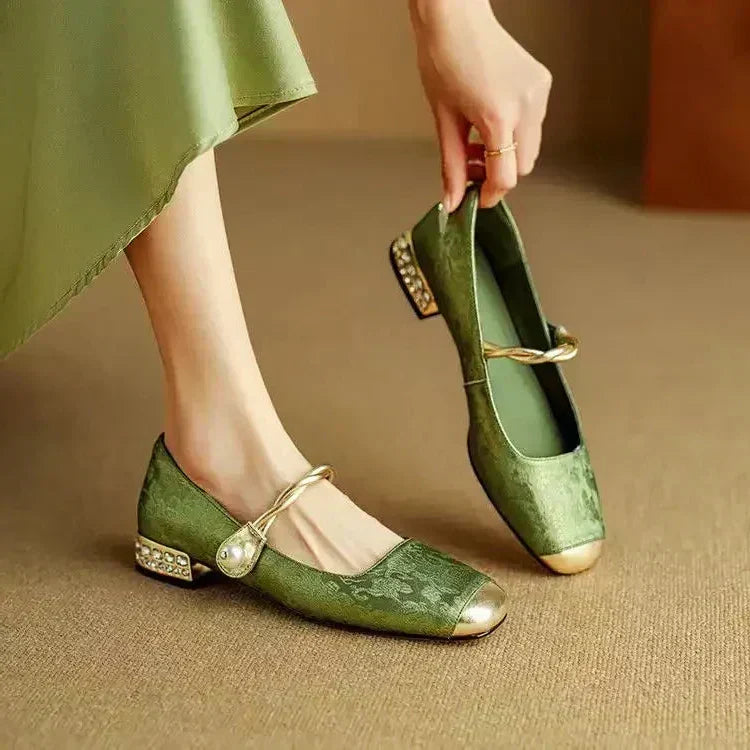 Frieda - Velvet Pearl Strap Flats