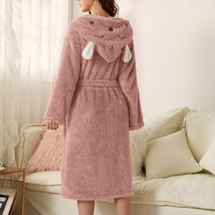 Anastasia - Fluffy Hooded Bathrobe — Rose - rabbit