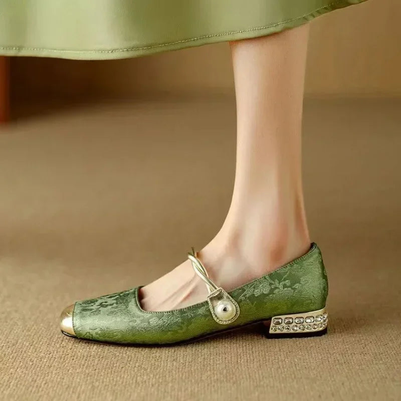 Frieda - Velvet Pearl Strap Flats