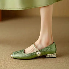 Frieda - Velvet Pearl Strap Flats