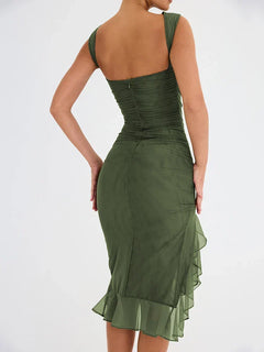 Susannah - Ruched Ruffle Hem Midi