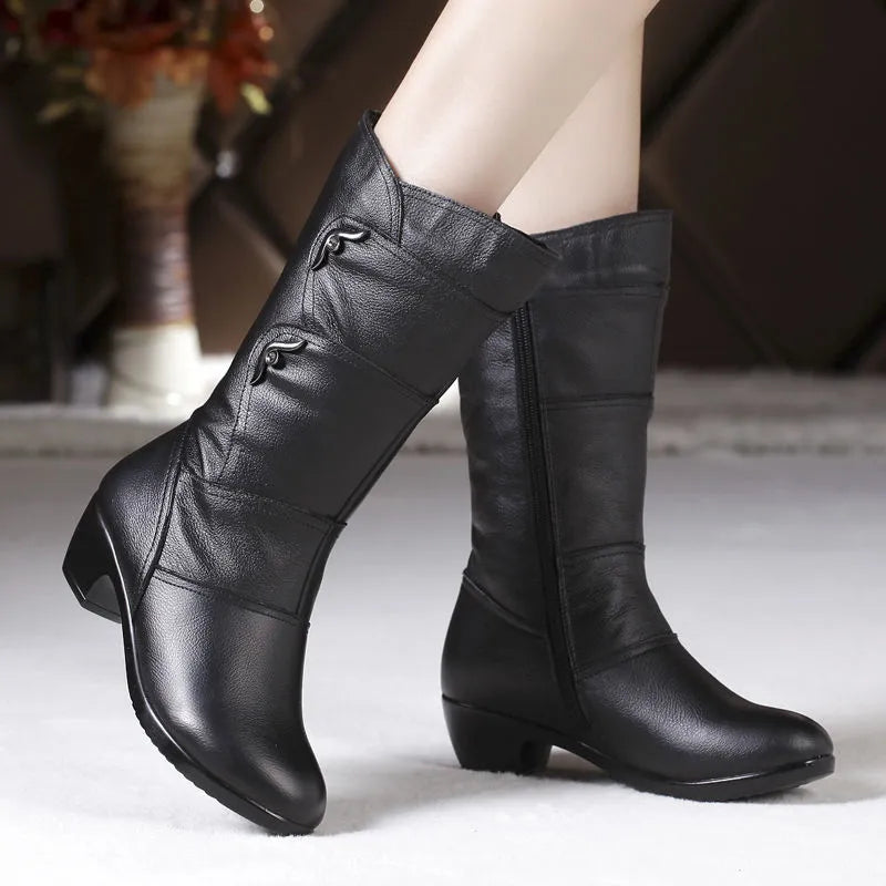 Beryl - Leather Mid Calf Boots