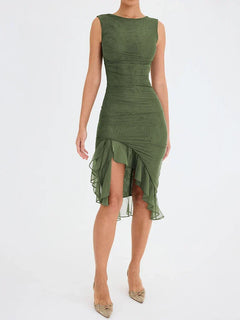 Susannah - Ruched Ruffle Hem Midi