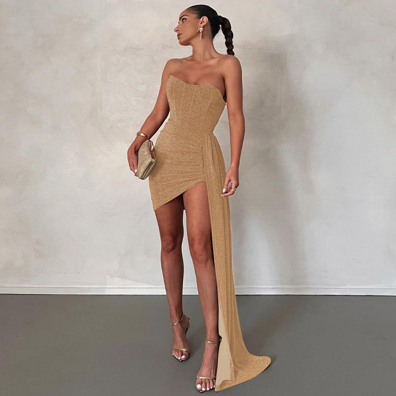 Gabrielle - Strapless Gown with Train — Gold