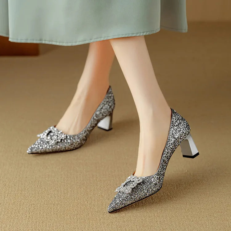 Theresa - Glitter Crystal Bow Pumps
