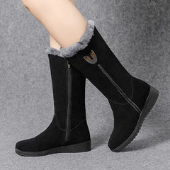 Mirabel - Suede Knee Boots with Fur — Black