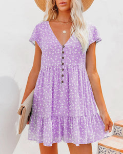 Isla - Ditsy Button Smock Dress — Purple
