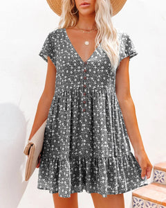 Isla - Ditsy Button Smock Dress — Black