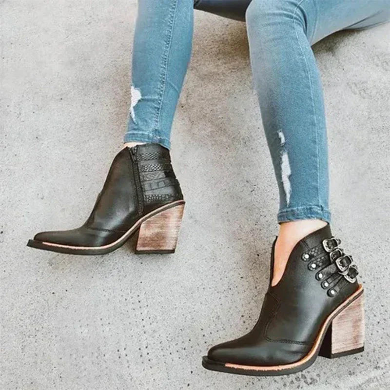 Bernadette - Buckle Boots with Wooden Heel