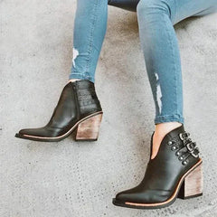 Bernadette - Buckle Boots with Wooden Heel