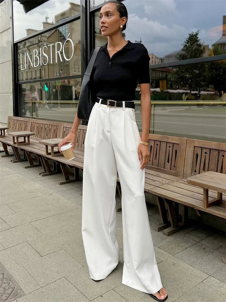 Olivia - White Wide Leg Trousers