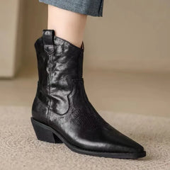 Delilah - Leather Boots with Turn Cuff — Black