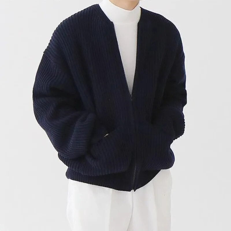 Alexander - Ribbed Open Cardigan — Dark Blue