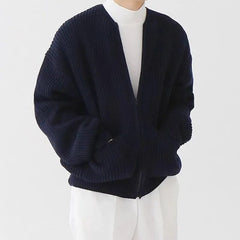 Alexander - Ribbed Open Cardigan — Dark Blue
