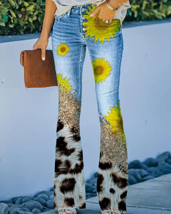 Madeline - Floral Print Jeans — Yellow