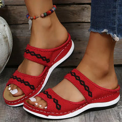 Wilhelmina - Embroidered Platform Slides — Red