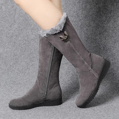 Mirabel - Suede Knee Boots with Fur — Grey