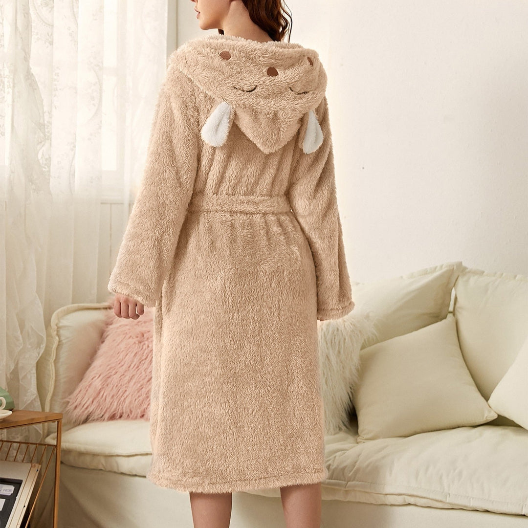 Anastasia - Fluffy Hooded Bathrobe — Beige - rabbit
