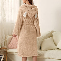 Anastasia - Fluffy Hooded Bathrobe — Beige - rabbit