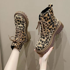 Yvonne - Leopard Lace up Boots — Leopard