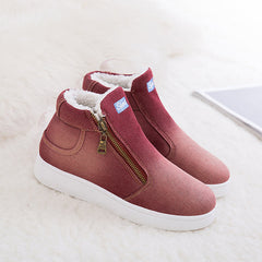 Phyllis - Fur Lined Zip Ankle Boots — Red