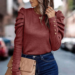 Charlotte - Puff Sleeve Button Top — Red