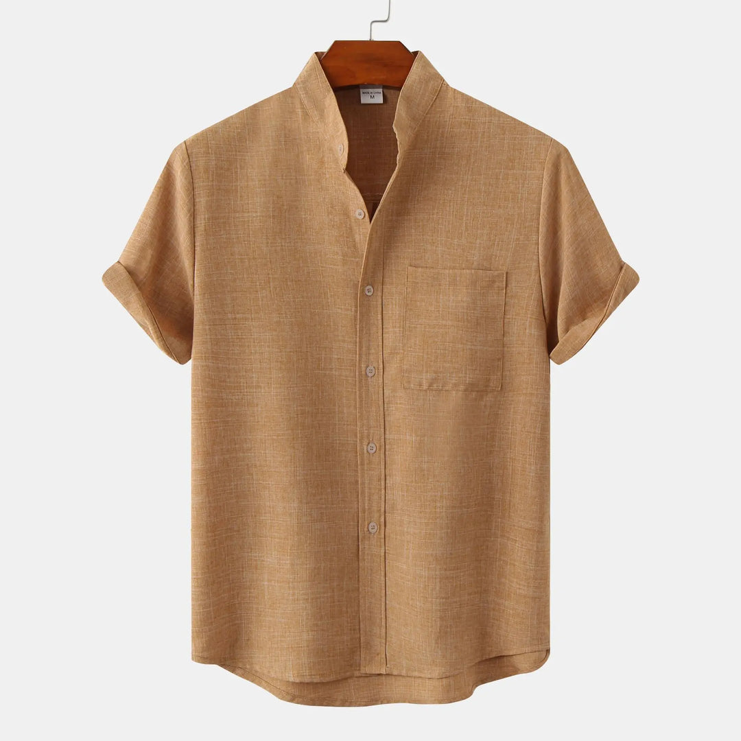 Evangeline - Linen Short Sleeve Shirt — Khaki