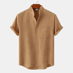 Evangeline - Linen Short Sleeve Shirt — Khaki