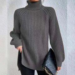 Lily - Ribbed Turtleneck Knit — Dark grey