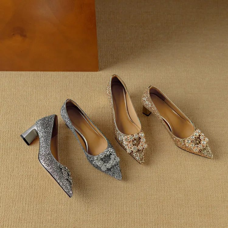 Theresa - Glitter Crystal Bow Pumps