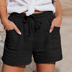 Bernadette - Linen Drawstring Shorts — Black