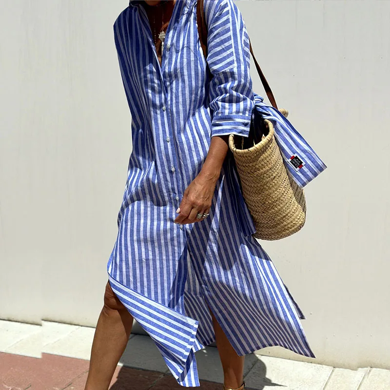 Dominique - Striped Long Shirt Dress