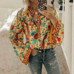 Cynthia - Floral Print Boho Blouse — Orange