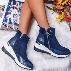 Tricia - Wedge Zip Ankle Boots — Blue