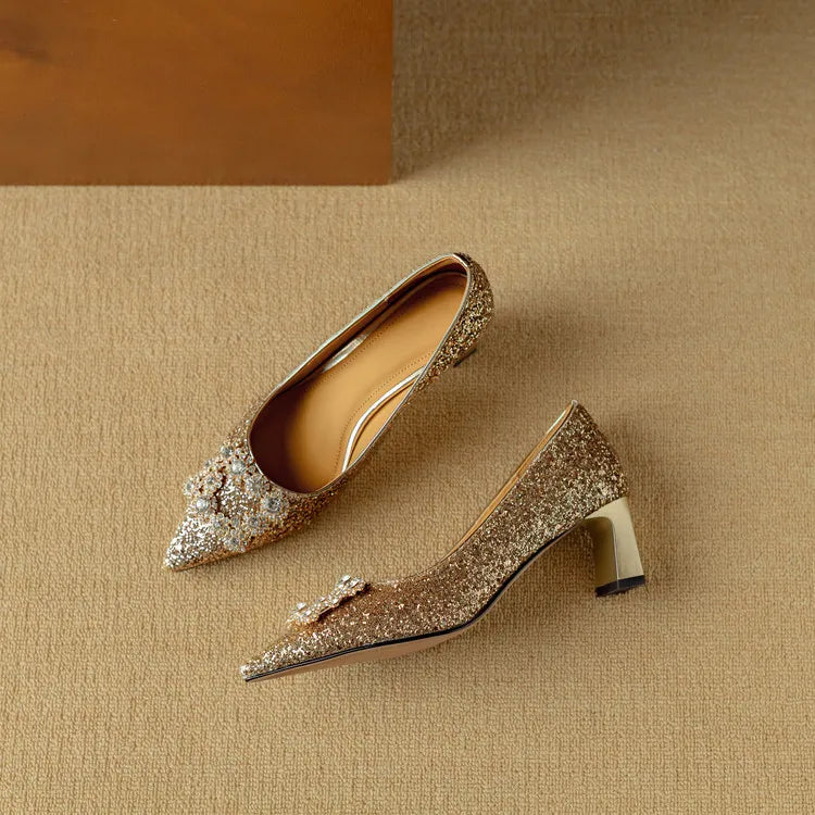 Theresa - Glitter Crystal Bow Pumps