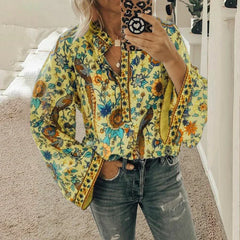 Cynthia - Floral Print Boho Blouse — Yellow