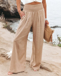 Rhiannon - Linen Wide Leg Trousers — Khaki